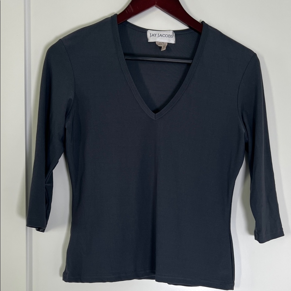Jay Jacobs Charcoal Long Sleeve V-Neck Top